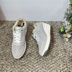 ROMEO GIGLI Sport Wedge Sneakers Lace Up Embellished Silver Gray Suede US 7.5